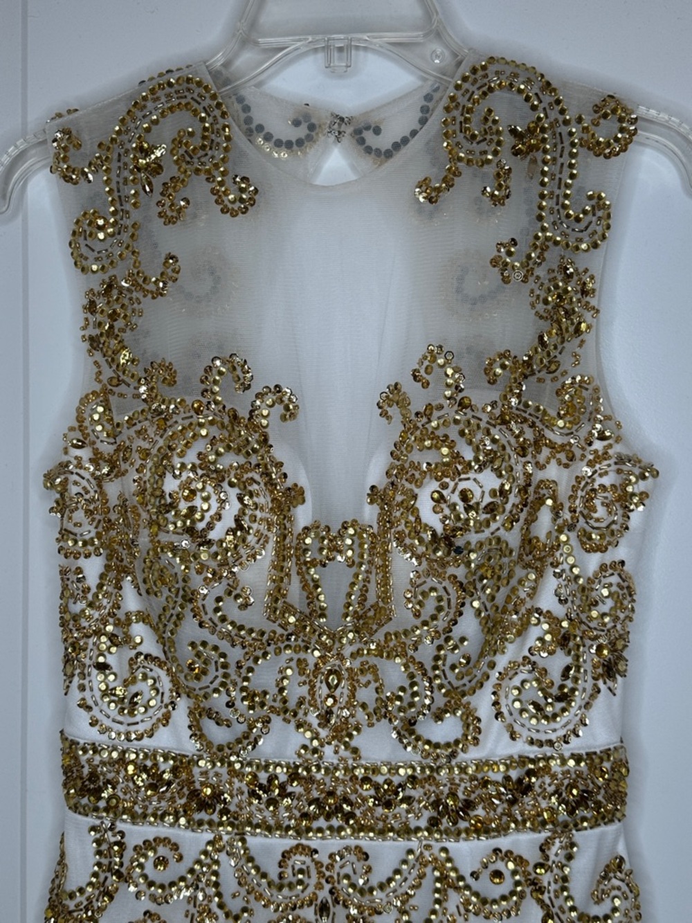Angela & Alison White Mini Dress with Gold Beaded Embellishment - Picture 3 of 9
